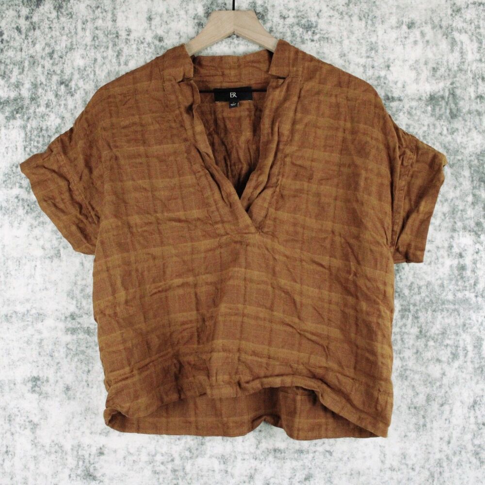 Banana Republic Popover Top Warm Clay Womens Size S Linen Short Sleeve